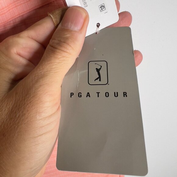 Pga Tour Men's Striped 8" Golf Shorts - Shell Pink Size 36 - Picture 5 of 10